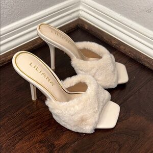 Liliana Faux Fur Cream Heels